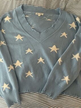 Rachel Pally Sky Blue Star V-Neck Sweater